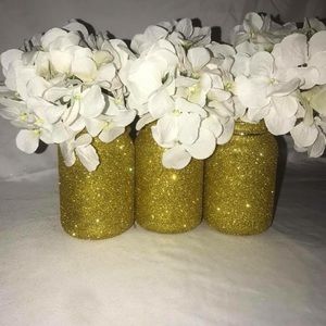 Gold glitter mason jars. set of 3